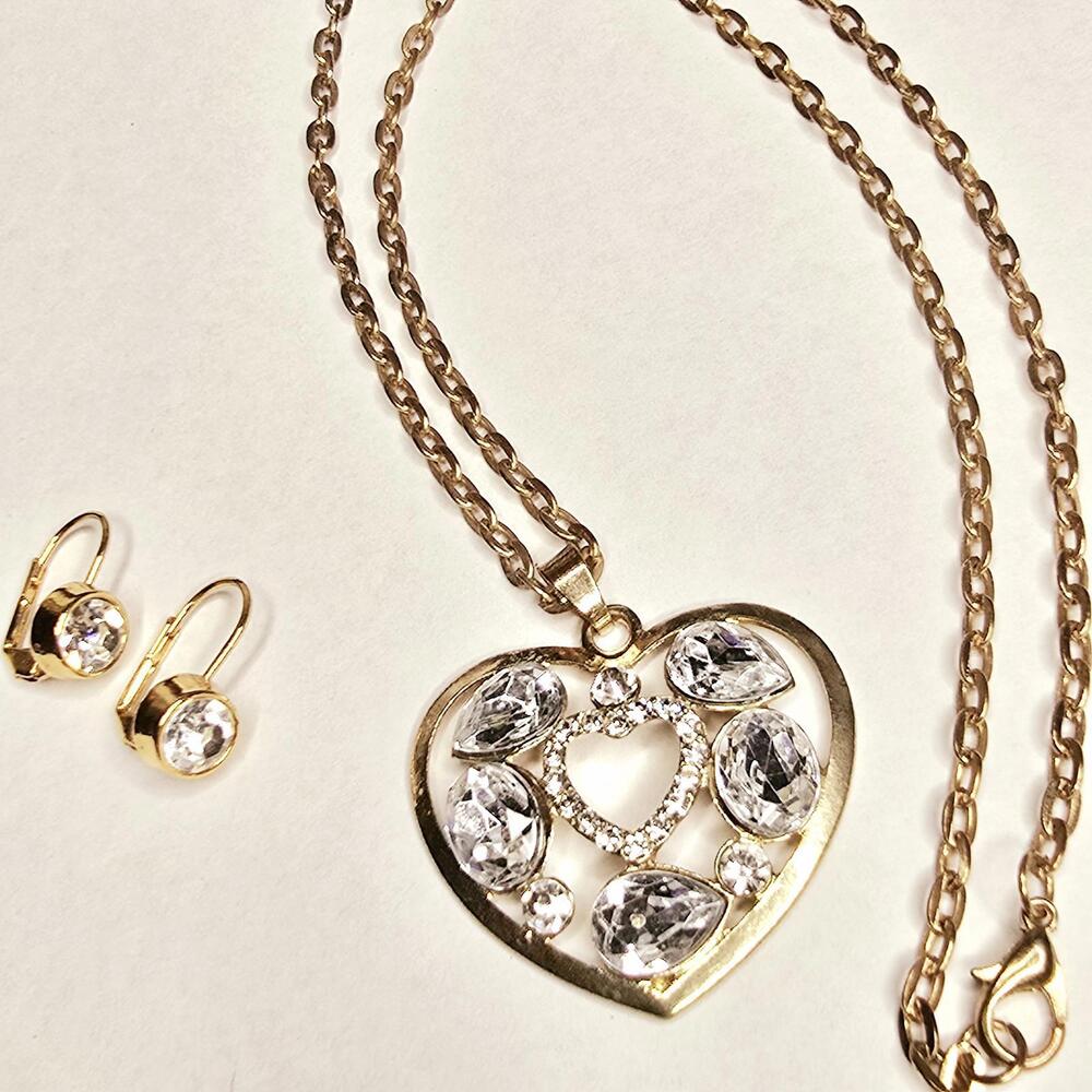 Gold Heart Necklace with Earrings